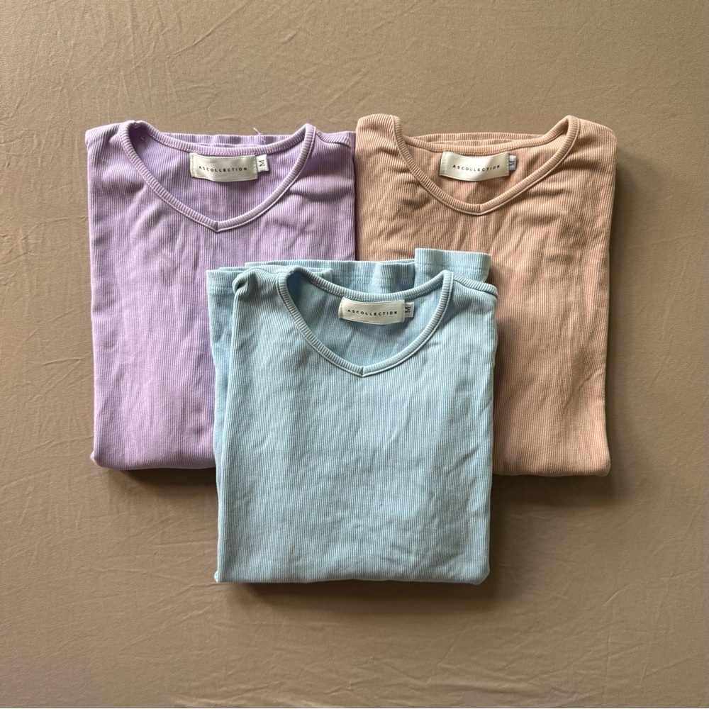 AS Collection Ribbed 3/4 sleeve V-Neck Tee Bundle